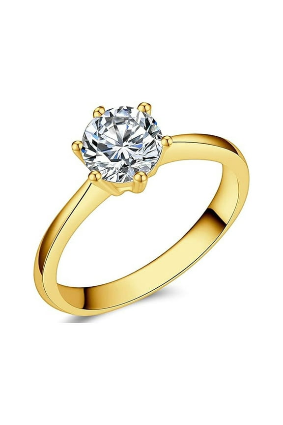 18K Yellow Gold 3 Ct Round White Moissanite Engagement Ring Sizes 4-13 for Women Plated by Paris Jewelry