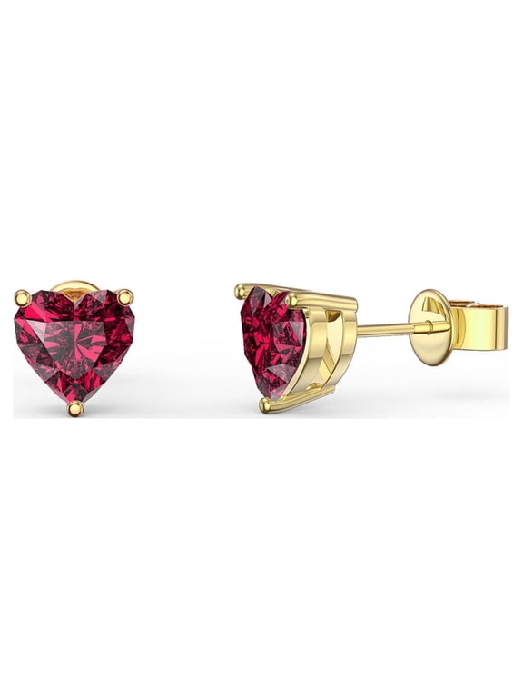 18K Yellow Gold 4 Carat Heart Created Ruby Stud Earrings Jewelry for Women plated