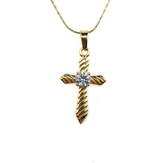 Paris Jewelry 18K Yellow Gold 4 ct Created Diamond Cross Stud Necklace Plated 18 inch