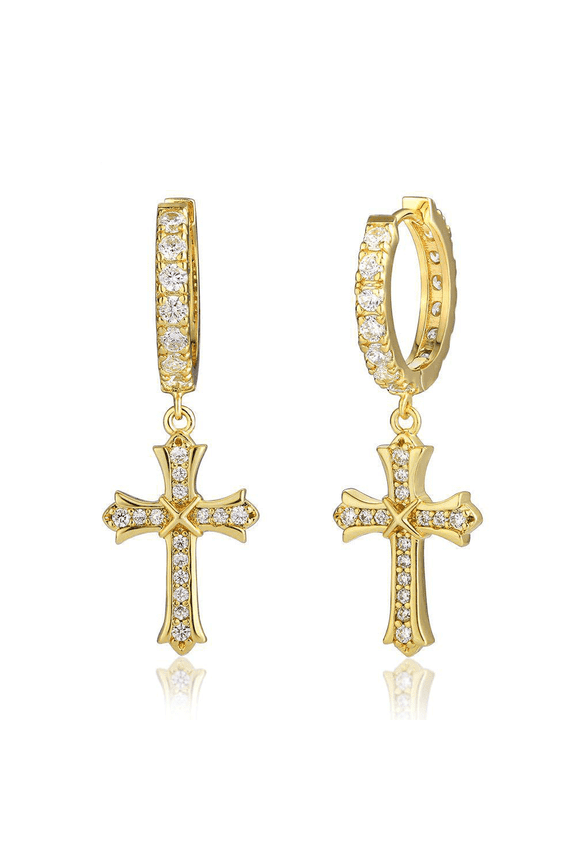 18K Yellow Gold 4 Ct White Sapphire Cross Hoop Earrings Jewelry Gift for Women Plated by Paris Jewelry