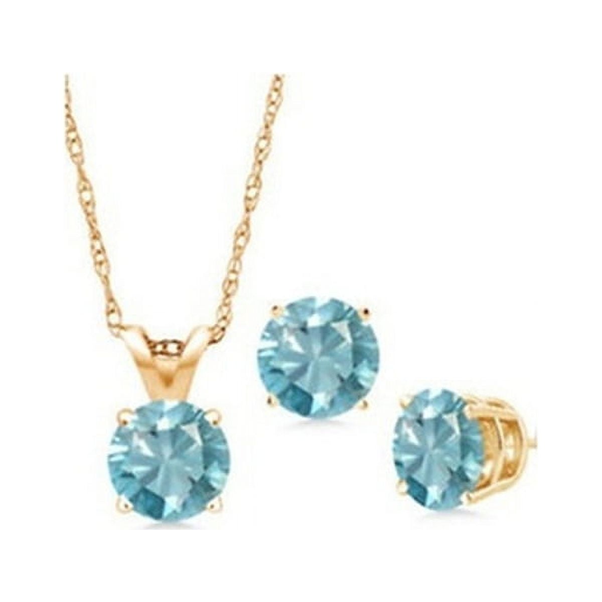 March Aquamarine-Colour Birthstone Necklace & Earring Set In Silver-To