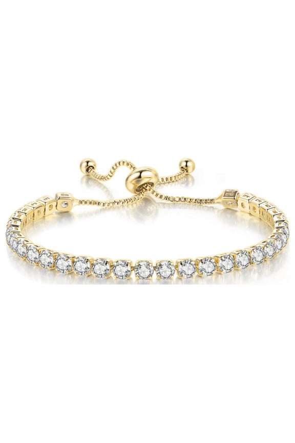 18K Yellow Gold 7 Cttw Created Cubic Zirconia Round Adjustable Tennis Bracelet Plated