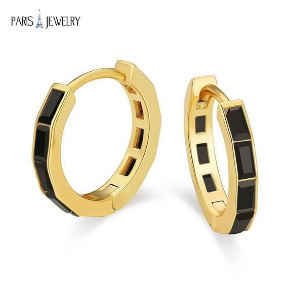 Paris Jewelry 18K Yellow Gold 3Ct Black CZ Emerald Cut Hoop Earrings Jewelry Gift for Women plated