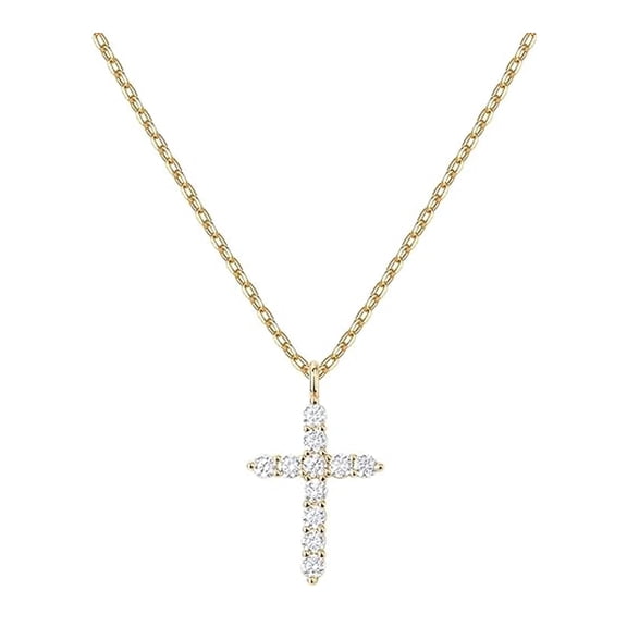 Paris Jewelry 18K Yellow Gold Created Diamond Petite Cross Necklace  plated