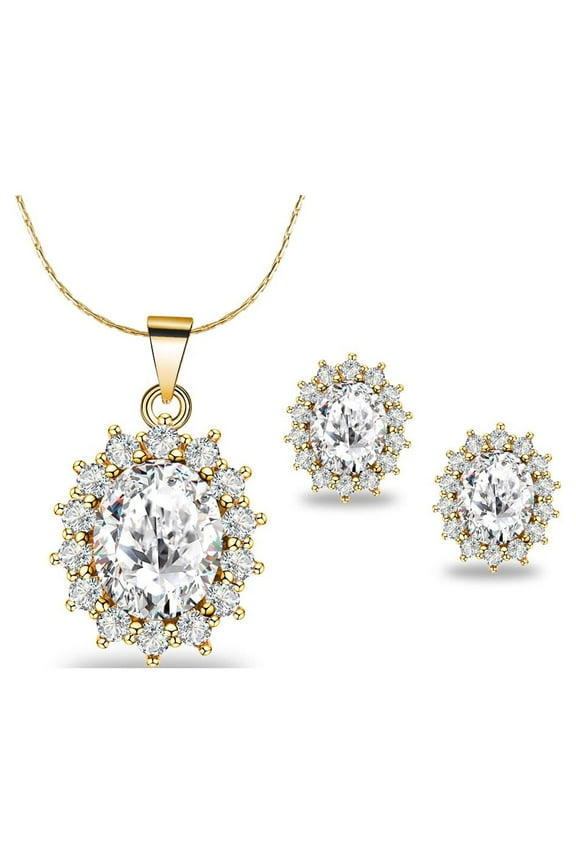 18K Yellow Gold Created Diamond Round 4 Carat Oval Necklace Plated 18 inch
