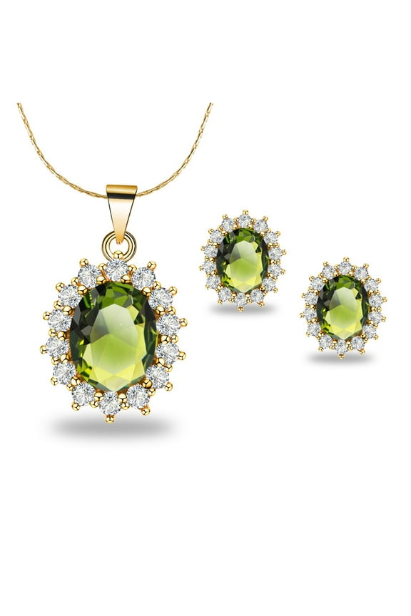 18K Yellow Gold Created Peridot 2 Ct Oval  18 inch Necklace Plated