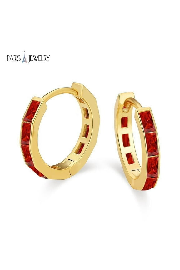 18K Yellow Gold Created Ruby 3Ct Emerald Cut Hoop Earrings Women plated