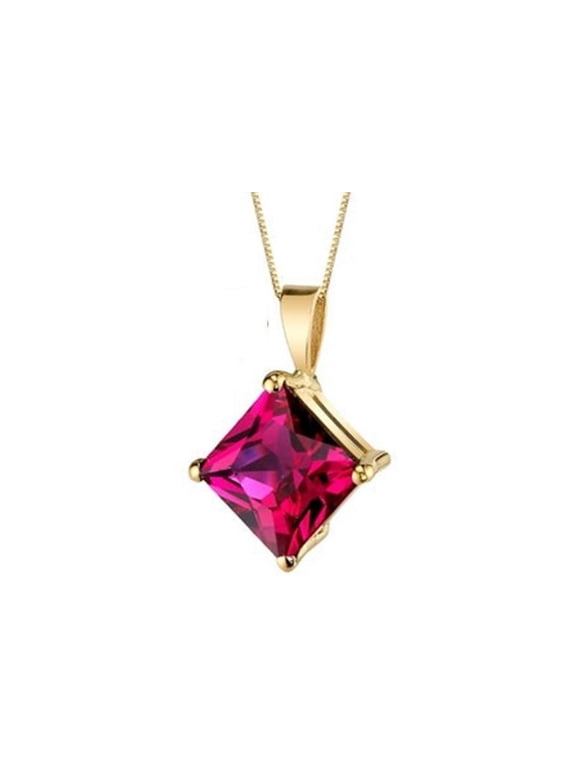 18K Yellow Gold Created Ruby Princess Cut 3 Carat CZ 18 inch Necklace Unisex Plated by Paris Jewelry