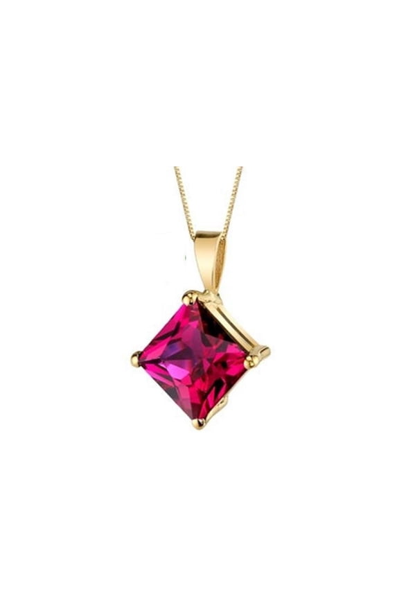 18K Yellow Gold Created Ruby Princess Cut 3 Carat CZ 18 inch Necklace Unisex Plated by Paris Jewelry