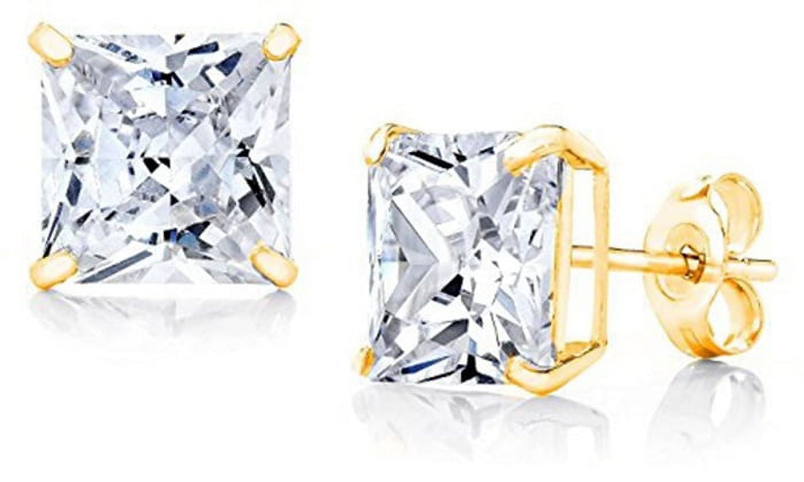 PARIS JEWELRY 4 Carat Square White Sapphire Stud Earrings, 18K Yellow Gold plated