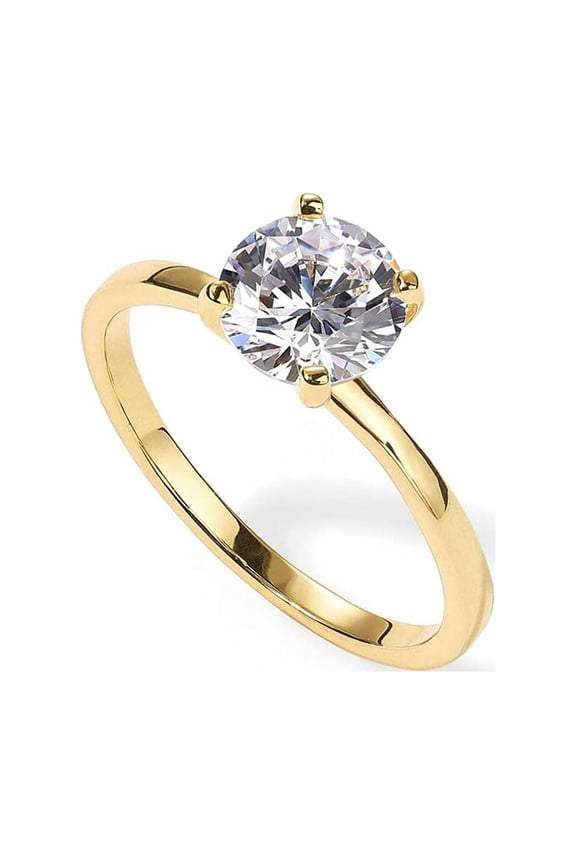 18K Yellow Gold Created White Sapphire Round Engagement Wedding Ring Plated Sizes 5-10