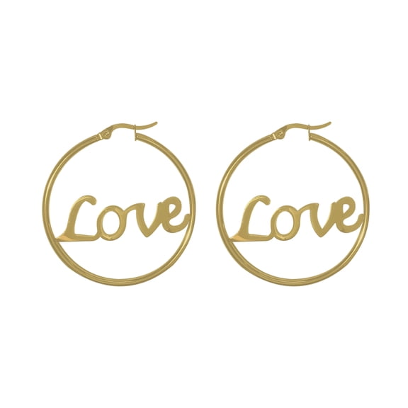 Paris Jewelry 18K Yellow Gold Hoop Earrings With Love Name Inside Plated