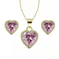 thumbnail image 1 of 18K Yellow Gold 1 Ct Heart Plated Pink Sapphire Necklace Set by Paris Jewelry, 1 of 4