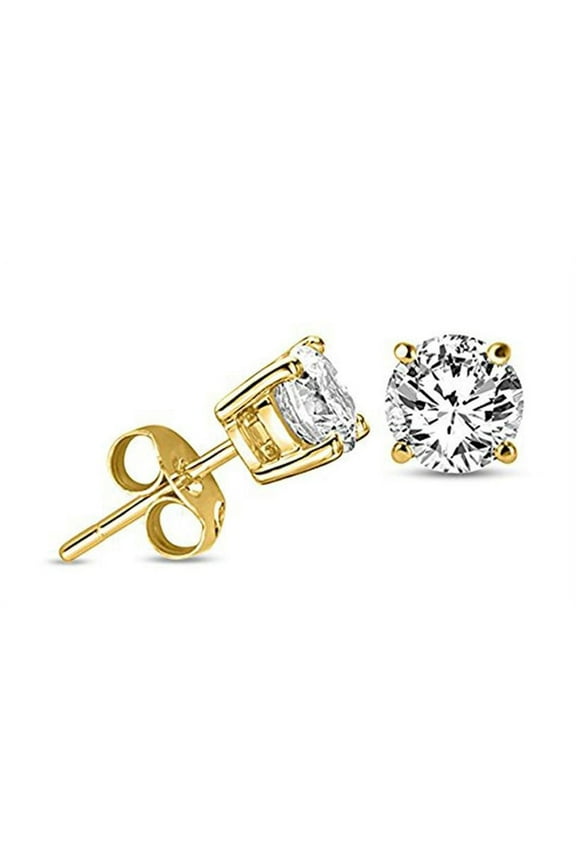 18K Yellow Gold Plated 2mm-10mm Round Cubic Zirconia Stud Earring For Adult Female