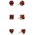 thumbnail image 1 of Paris Jewelry 18k Rose Gold 3Ct 8mm Created Ruby 3 Pair Round, Square and Heart Stud Earrings Plated, 1 of 2