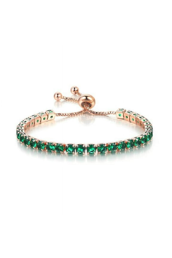18k Rose Gold 6 Ct Created Emerald Round Adjustable Tennis Bracelet Plated Women