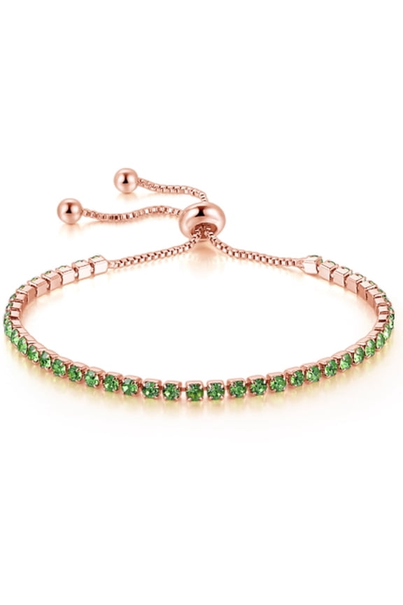 18k Rose Gold 6 Ct Peridot Round Plated Adjustable Tennis Bracelet by Paris Jewelry