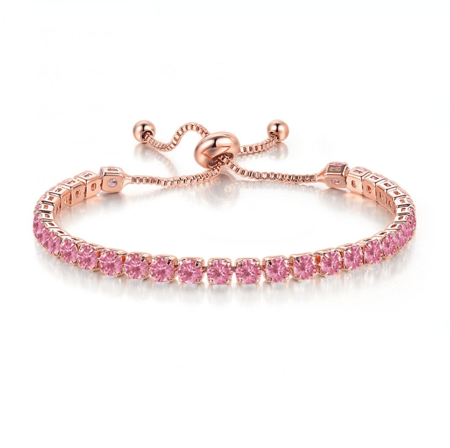 PARIS JEWELRY 18k Rose Gold 6 Ct Created Pink Sapphire Round Adjustable Tennis Bracelet For Women plated