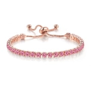 Paris Jewelry 18k Rose Gold 6 Ct Created Pink Sapphire Round Adjustable Tennis Bracelet For Women plated