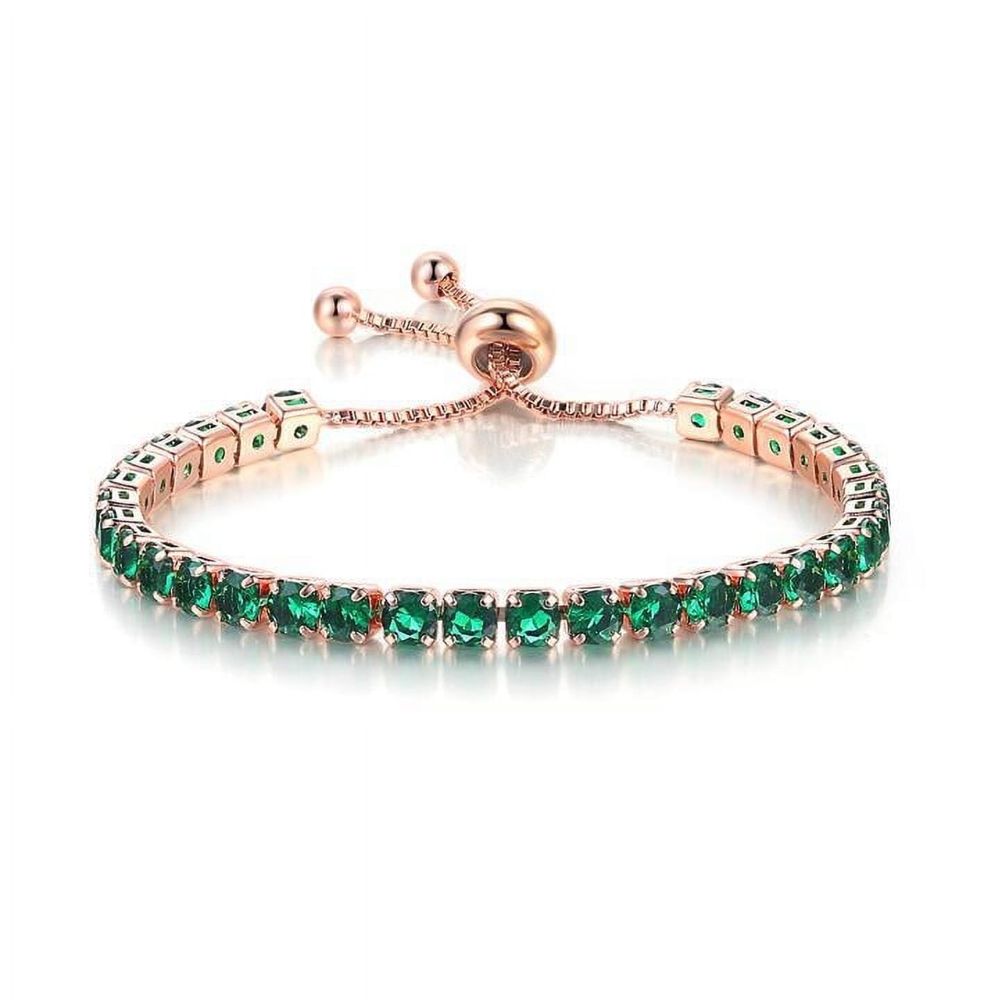 PARIS JEWELRY 18k Rose Gold 7 Cttw Created Emerald Round Adjustable Bracelet Jewelry for Men | Women plated