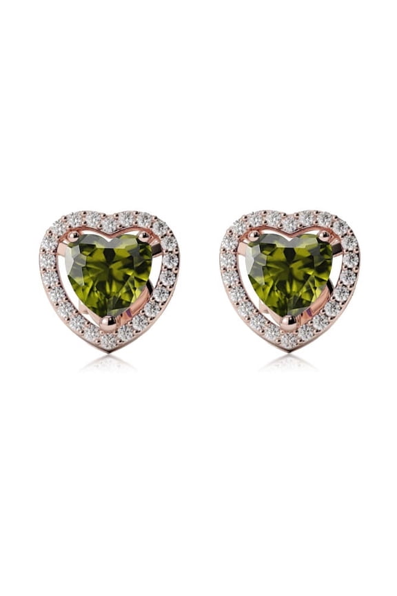 18k Rose Gold Halo Heart Peridot Stud Earrings Jewelry Gift for Her Women's Plated by Paris Jewelry