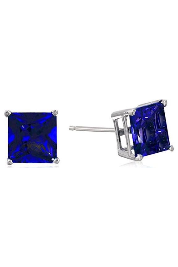 18k White Gold 0.5 Ct Square Created Blue Amethyst Stud Earrings Plated by Paris Jewelry