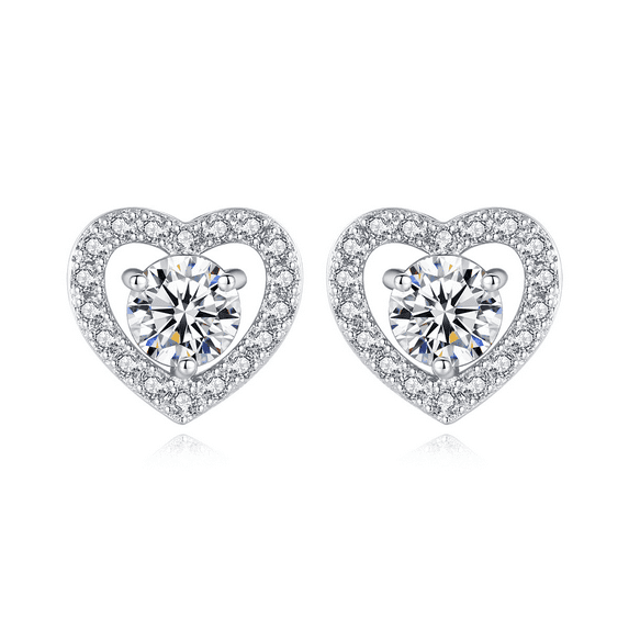 Paris Jewelry 18k White Gold 1/2Ct White Sapphire Halo Heart Stud Earrings Plated