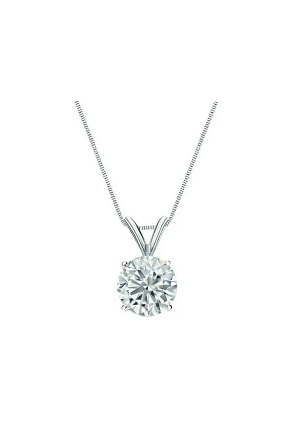 18k White Gold 1 Carat Round Cut Moissanite Solitaire Pendant Necklace Plated