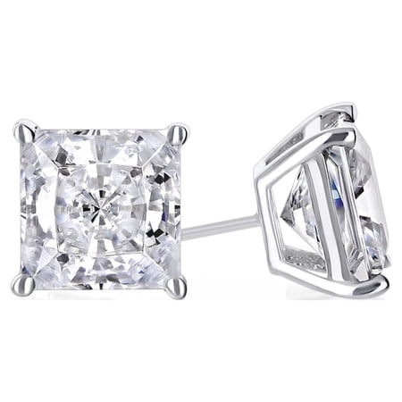 Paris Jewelry 18k White Gold 1 Ct White Sapphire Princess Cut Stud Earrings - Jewelry Gift for Women Plated