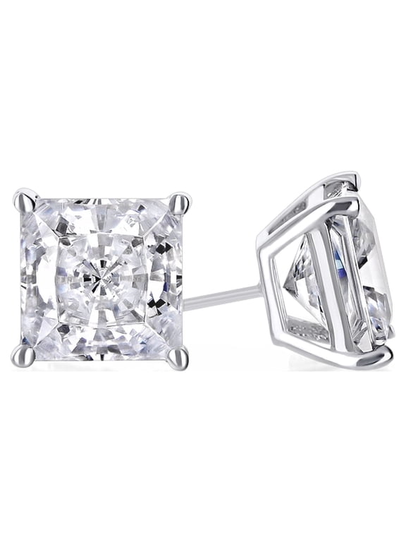 18k White Gold 1 Ct White Sapphire Princess Cut Stud Earrings - Jewelry Gift for Women Plated