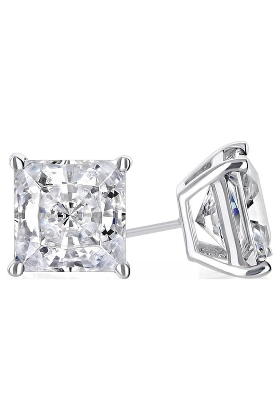 18k White Gold 1 Ct White Sapphire Princess Cut Stud Earrings - Jewelry Gift for Women Plated