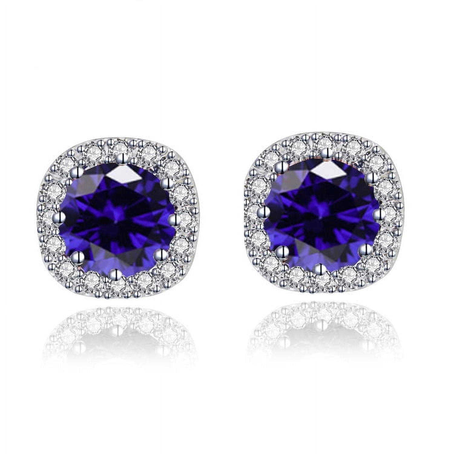 Paris Jewelry 2 Ct 18k White Gold Halo Round Blue Sapphire Stud Earrings Jewelry for Women