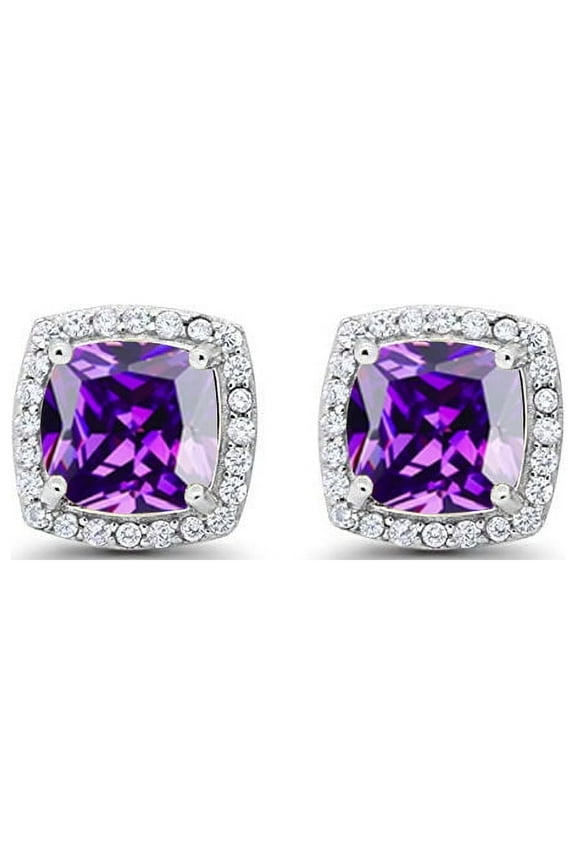 18k White Gold 2 Ct Amethyst Princess Cut Stud Earrings Jewelry for Women plated