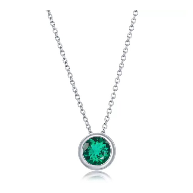 Paris Jewelry 18k White Gold 2Ct Emerald Bezel Set Round Pendant For