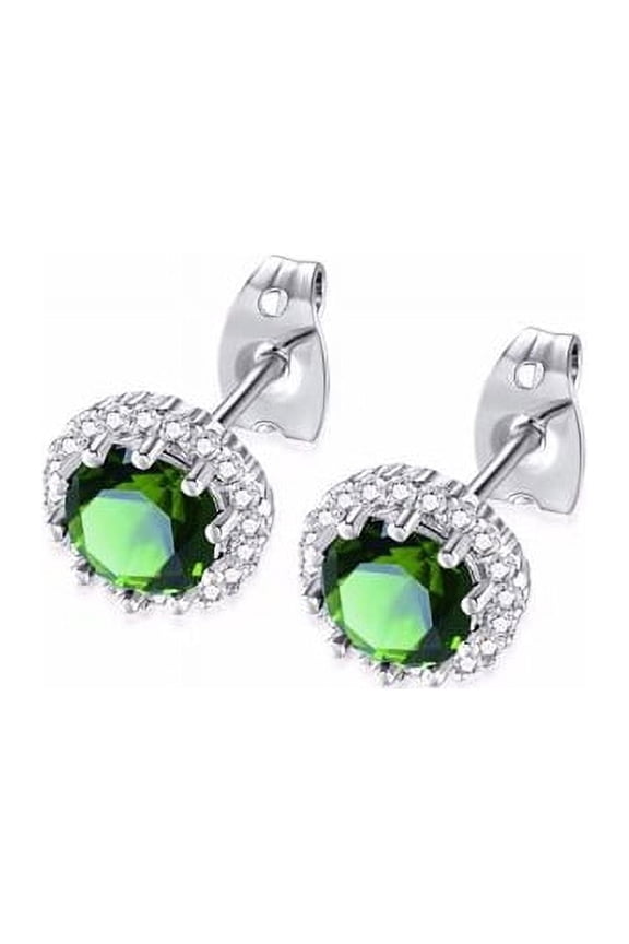 18k White Gold 3 Ct Halo Round Emerald Stud Earrings Plated by Paris Jewelry