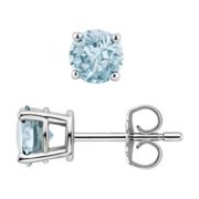 Paris Jewelry 3 Ct Round Created Aquamarine Stud Earrings, 18k White Gold Gift for Women plated