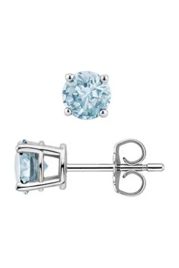 3 Ct Round Created Aquamarine Stud Earrings, 18k White Gold Gift for Women plated