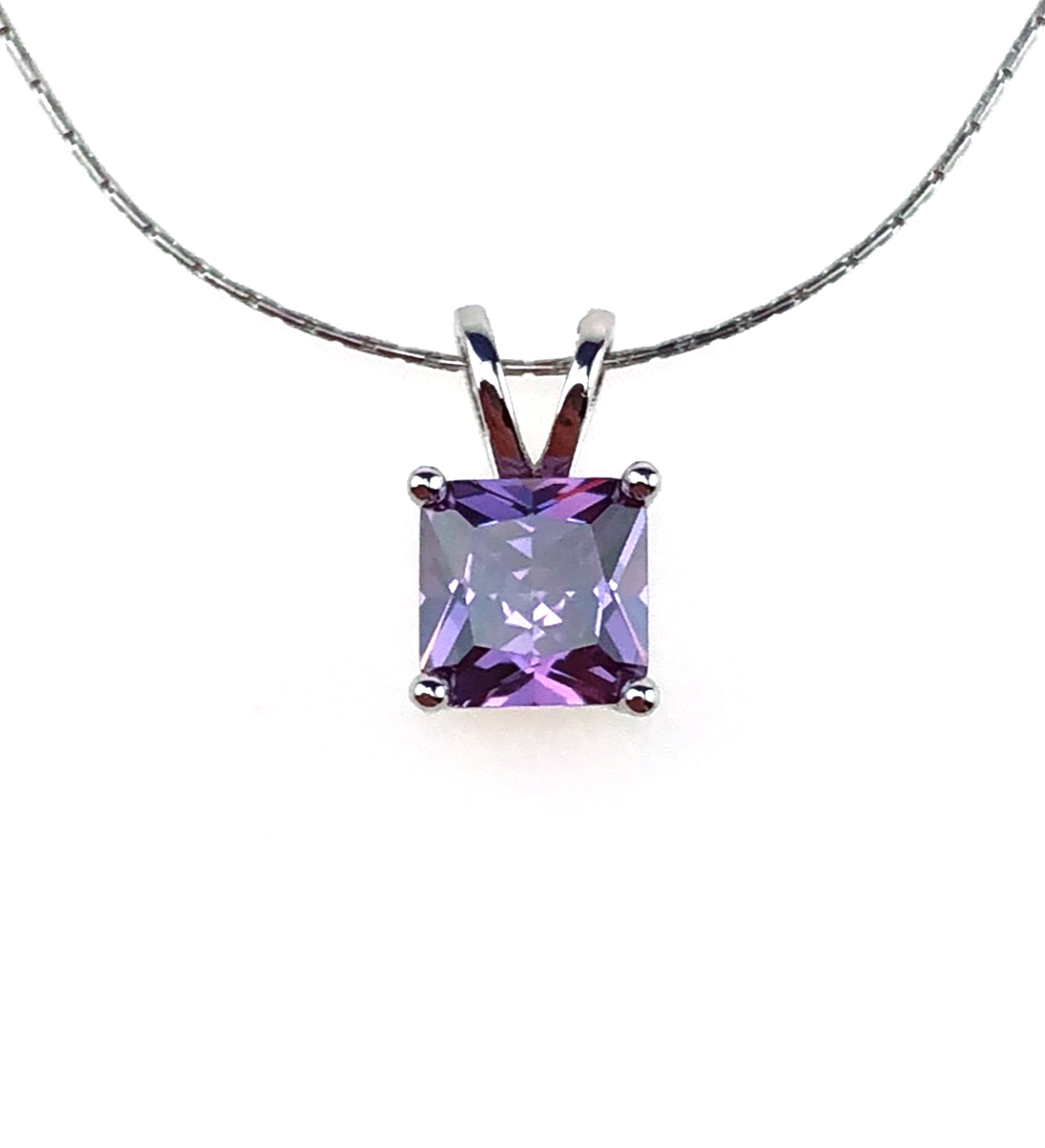Paris Jewelry 18k White Gold 4 Carat Amethyst Princess Cut Necklace 18 inch Women's