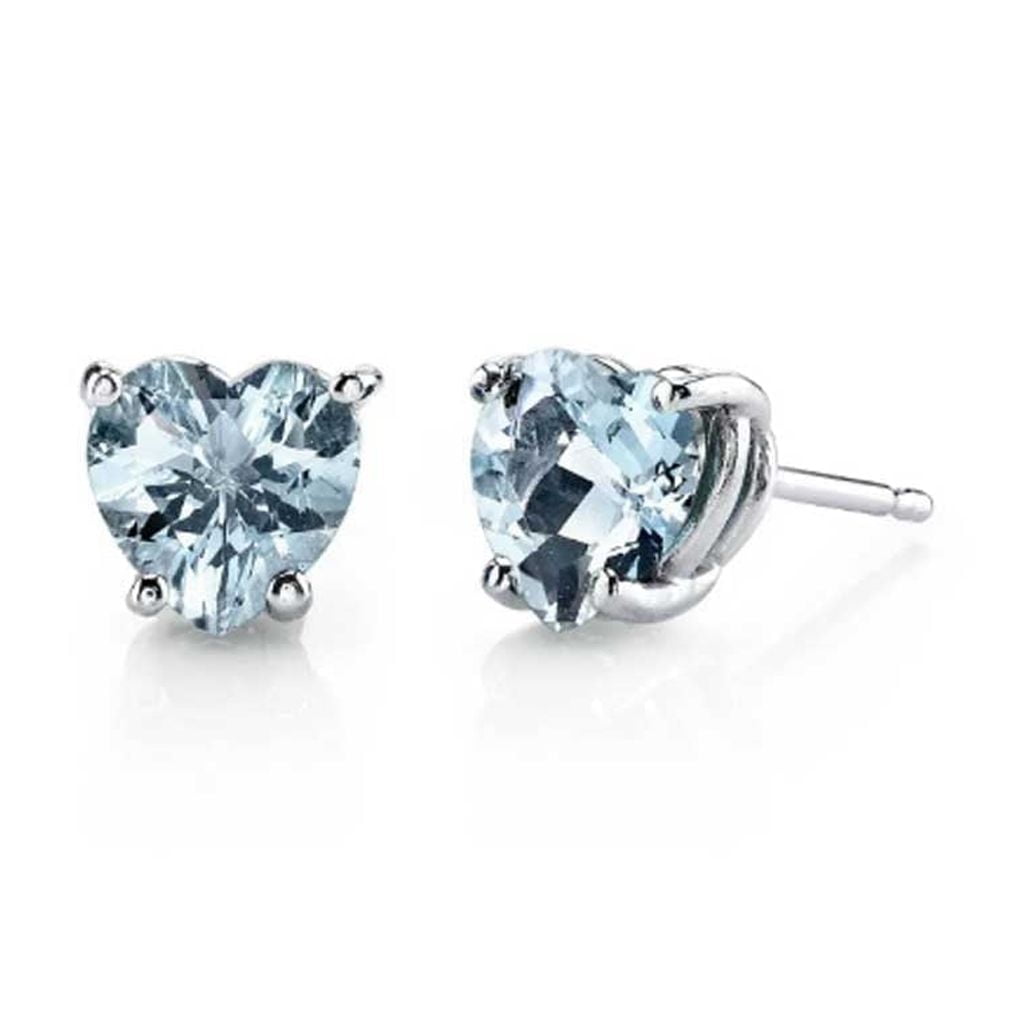 PARIS JEWELRY 18k White Gold 4 Carat Heart Created Aquamarine Stud Earrings Jewelry Gift for Women Unisex plated