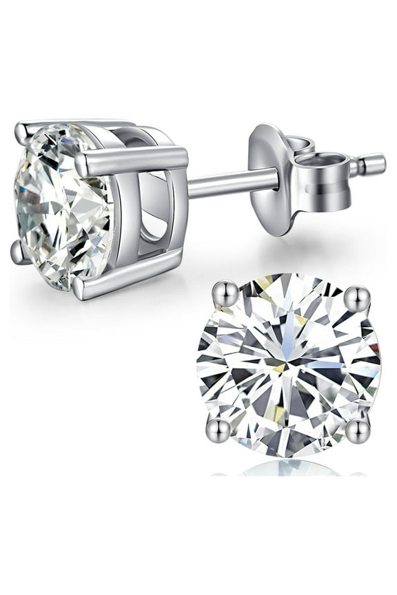 18k White Gold 4ct Round White Sapphire Stud Earrings - Jewelry Gift for Women Plated