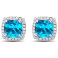 thumbnail image 1 of Paris Jewelry 18k White Gold 4 Ct Created Halo Princess Cut Blue Topaz Stud Earrings plated, 1 of 2