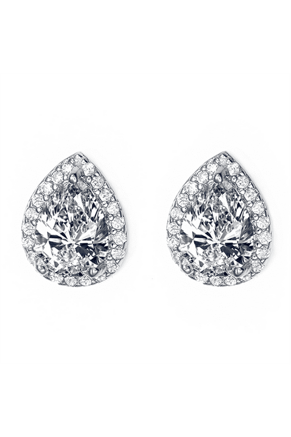 18k White Gold 4Ct Drop-shaped Earrings with Cubic Zirconia crystals Plated