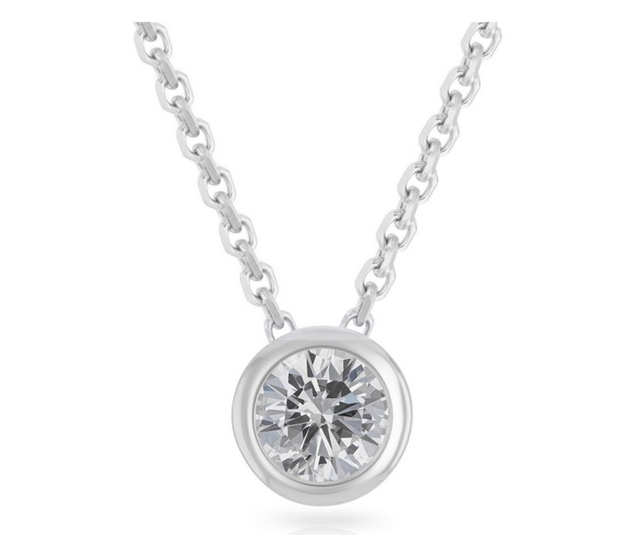 Paris Jewelry 18k White Gold 4Ct White Sapphire Bezel Set Round Pendant