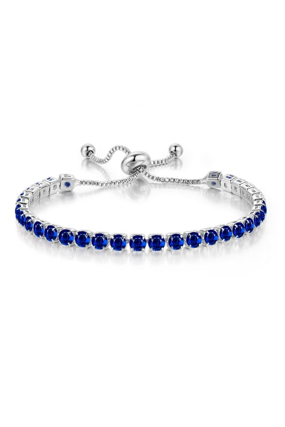 18k White Gold 6 Cttw Blue Sapphire Round Adjustable Tennis Bracelet For Women Plated