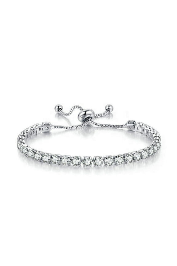 Jewelry 18k White Gold 6 Cttw Created White Sapphire Round Adjustable Tennis Bracelet for Women plated