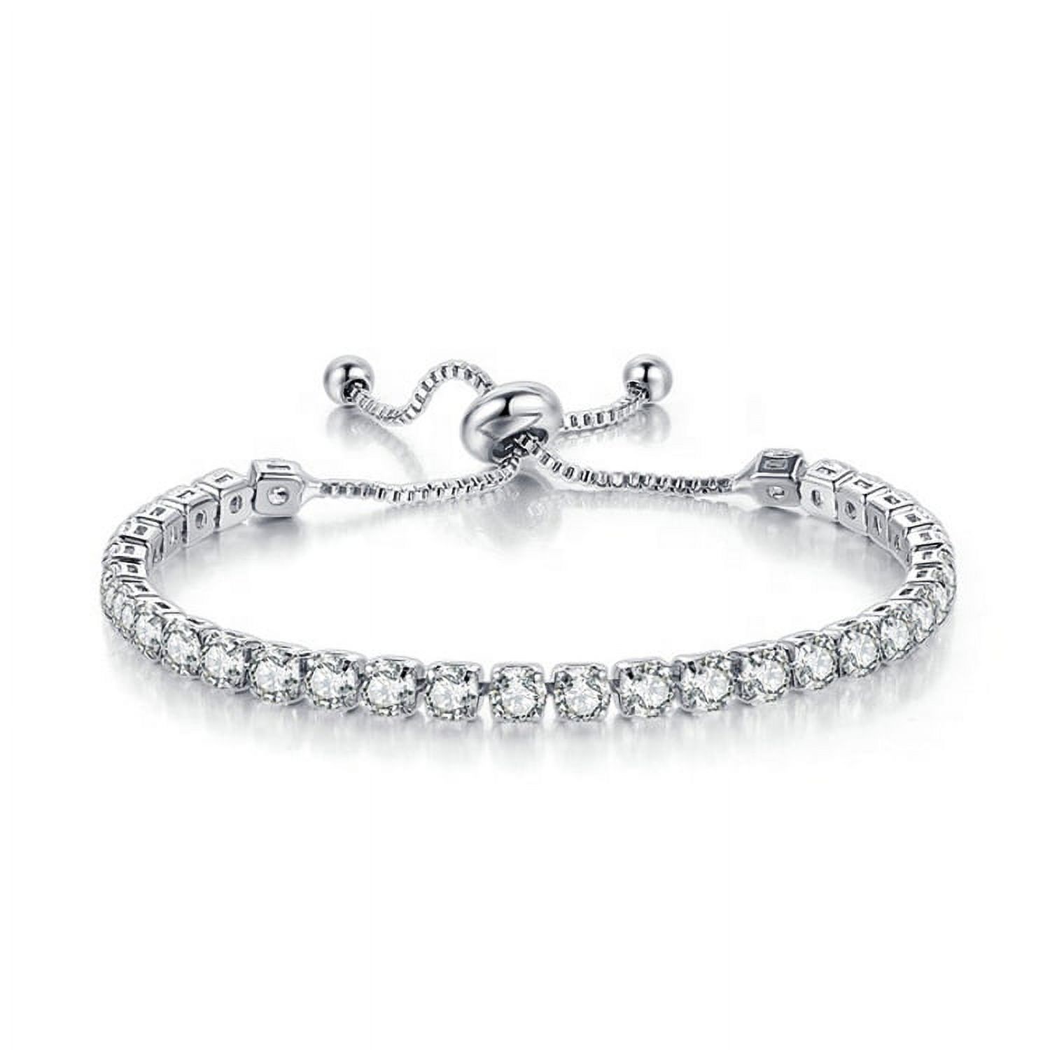 Paris Jewelry 18k White Gold 6 Cttw Created White Sapphire Round Adjustable Tennis Plated Bracelet , Female - image 1 of 5