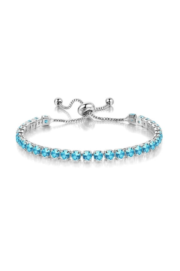 18k White Gold 7 Cttw Created Aquamarine Round Adjustable Tennis Bracelet for Women plated
