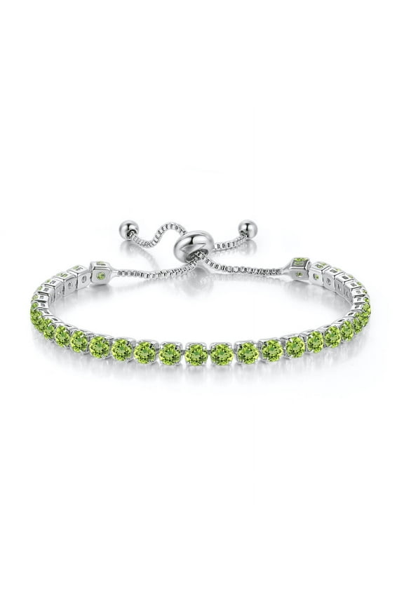 Adjustable 7 Ct 18k White Gold Peridot Bracelet Jewelry Gift for Women plated