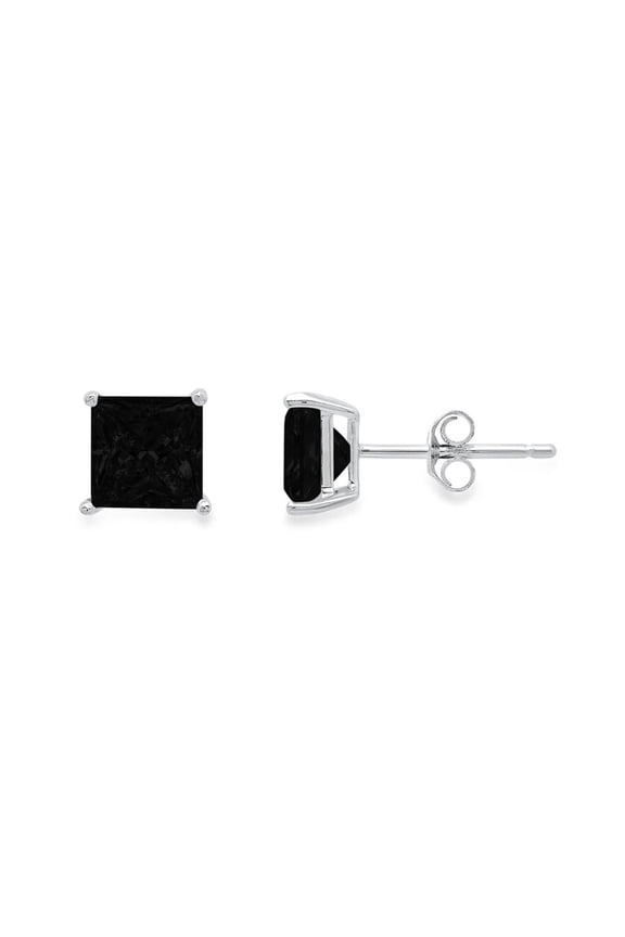 18k White Gold 1ct Black Sapphire Square Cut Stud Earrings Plated by Paris Jewelry