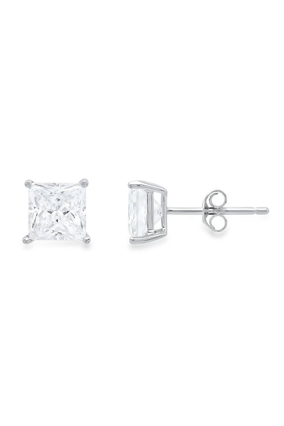 Paris Jewelry 18k White Gold Created White Sapphire 2Ct Princess Cut Stud Earrings Plated